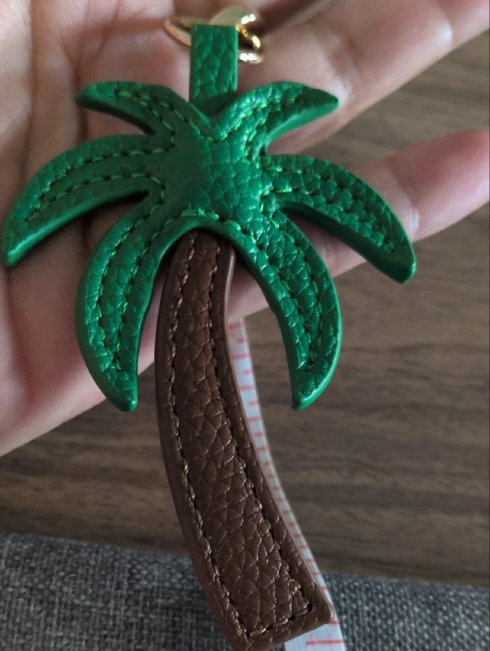 Leather Palm Tree Key chain With Gold